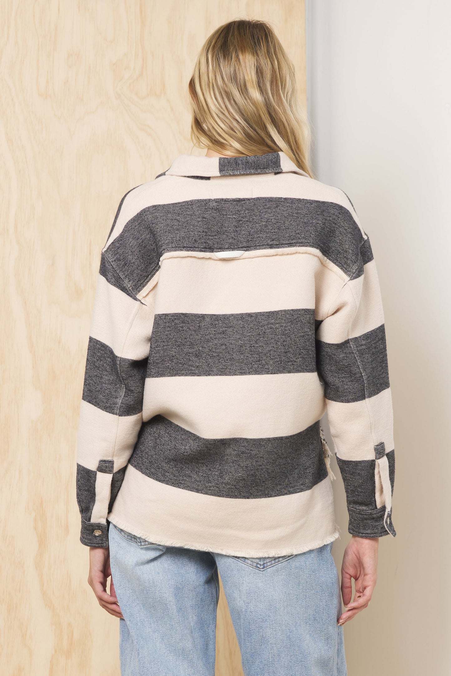 Black & Cream Vintage Havana Buffalo Stripe Quarter Button Up
