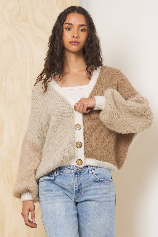 Neutral Vintage Havana Color Block Cardigan