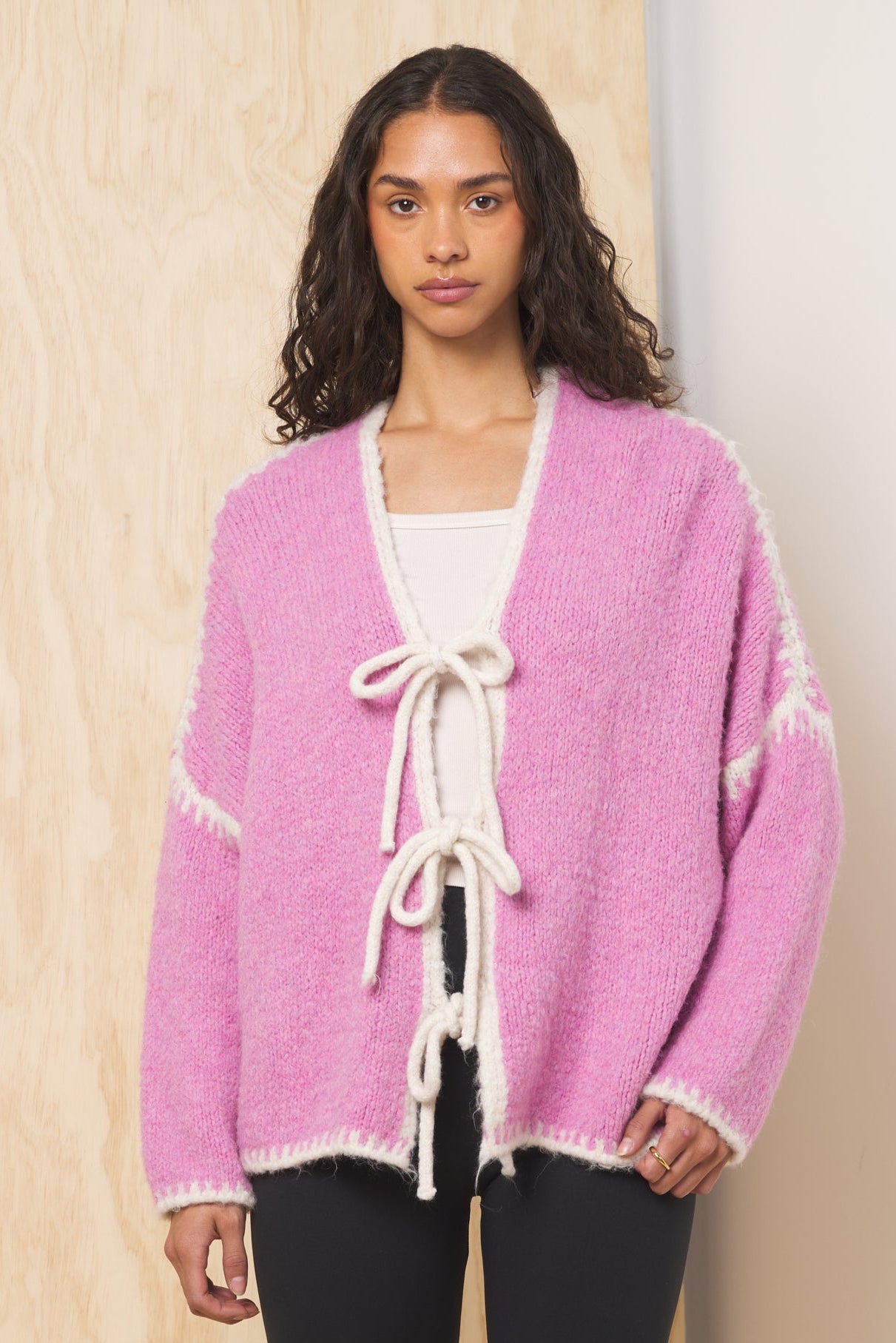 Pink Vintage Havana Tie Front Cardigan