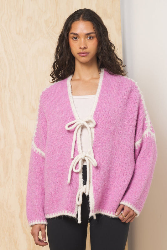 Pink Vintage Havana Tie Front Cardigan