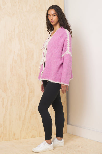 Pink Vintage Havana Tie Front Cardigan
