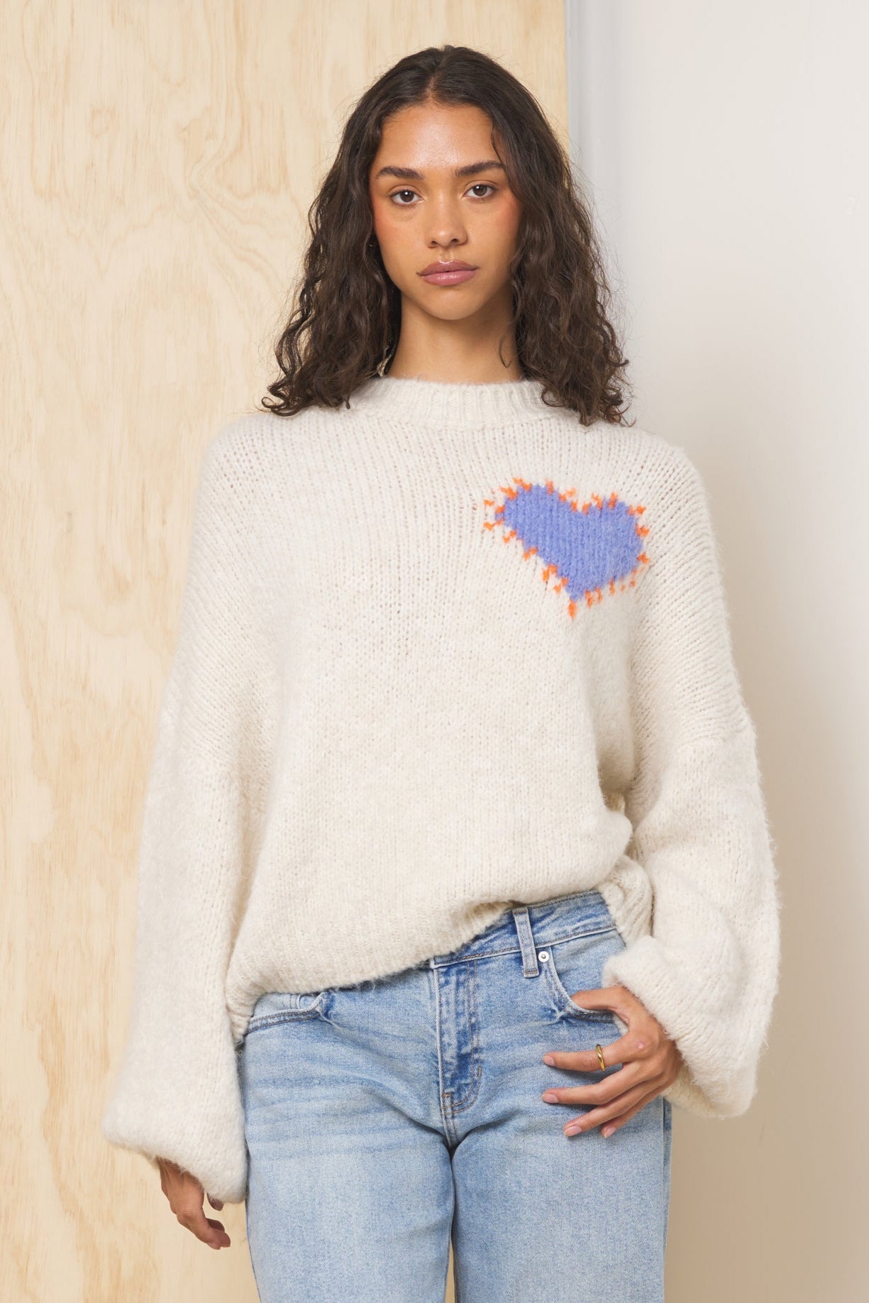 Ecru Vintage Havana Jacquard Heart Sweater