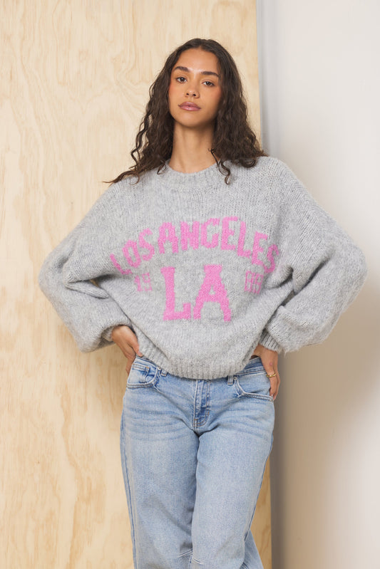 Light Grey w/ Pink Vintage Havana Jacquard Destination Sweater