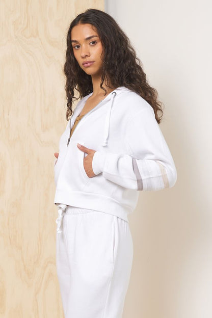 Winter Whites Vintage Havana Stripe Burnout Fleece Zip-Up