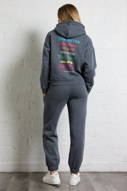 Washed Black Vintage Havana Von Dutch Hoodie with Multi Print