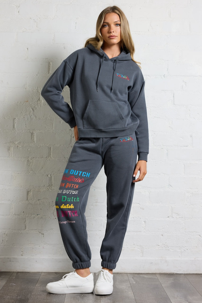 Washed Black Vintage Havana Von Dutch Hoodie with Multi Print