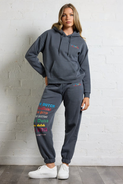 Washed Black Vintage Havana Von Dutch Hoodie with Multi Print