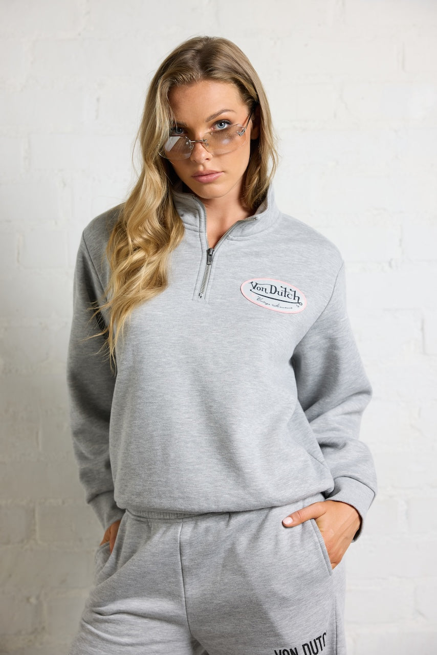 Heather Grey Vintage Havana Von Dutch Quarter Zip with Print