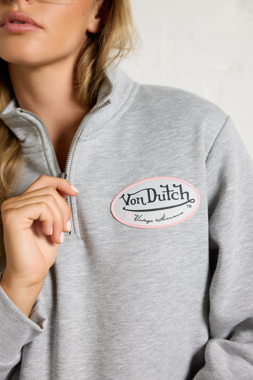 Heather Grey Vintage Havana Von Dutch Quarter Zip with Print