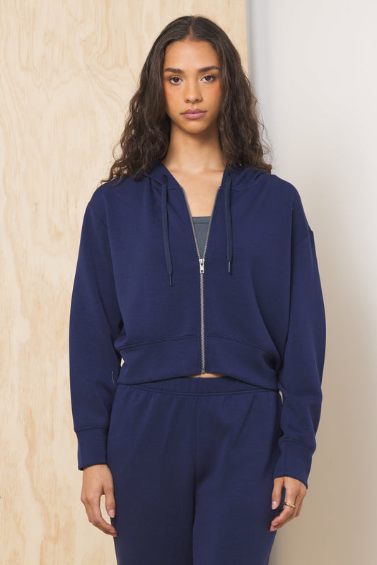 Collegiate Navy Vintage Havana Cloud Fleece Crop Zip Up