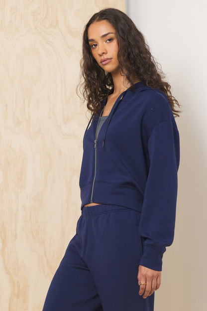 Collegiate Navy Vintage Havana Cloud Fleece Crop Zip Up