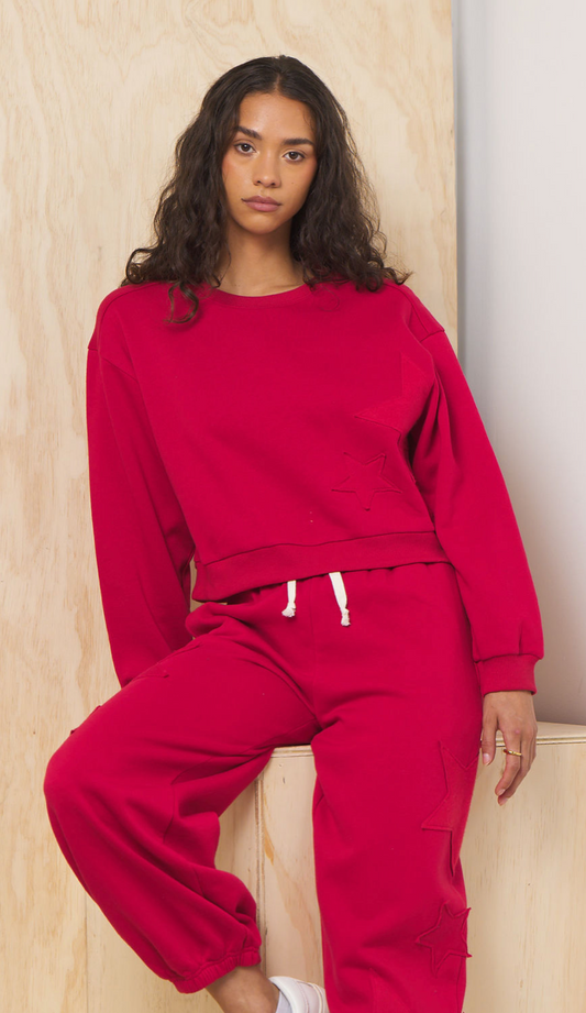 Scarlet Vintage Havana Fleece Crewneck w/ Star Applique