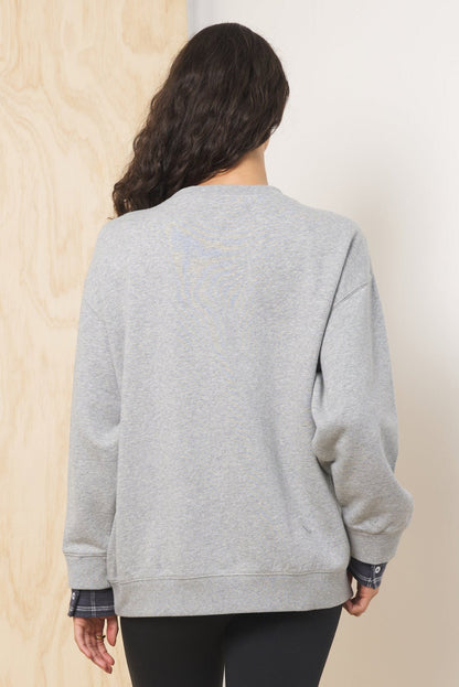 Moon Grey w/ Midnight Plaid Vintage Havana Apres Applique French Terry Crewneck