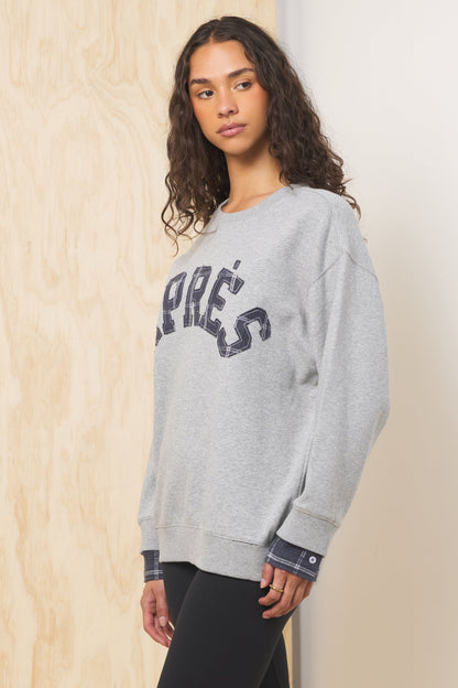 Moon Grey w/ Midnight Plaid Vintage Havana Apres Applique French Terry Crewneck