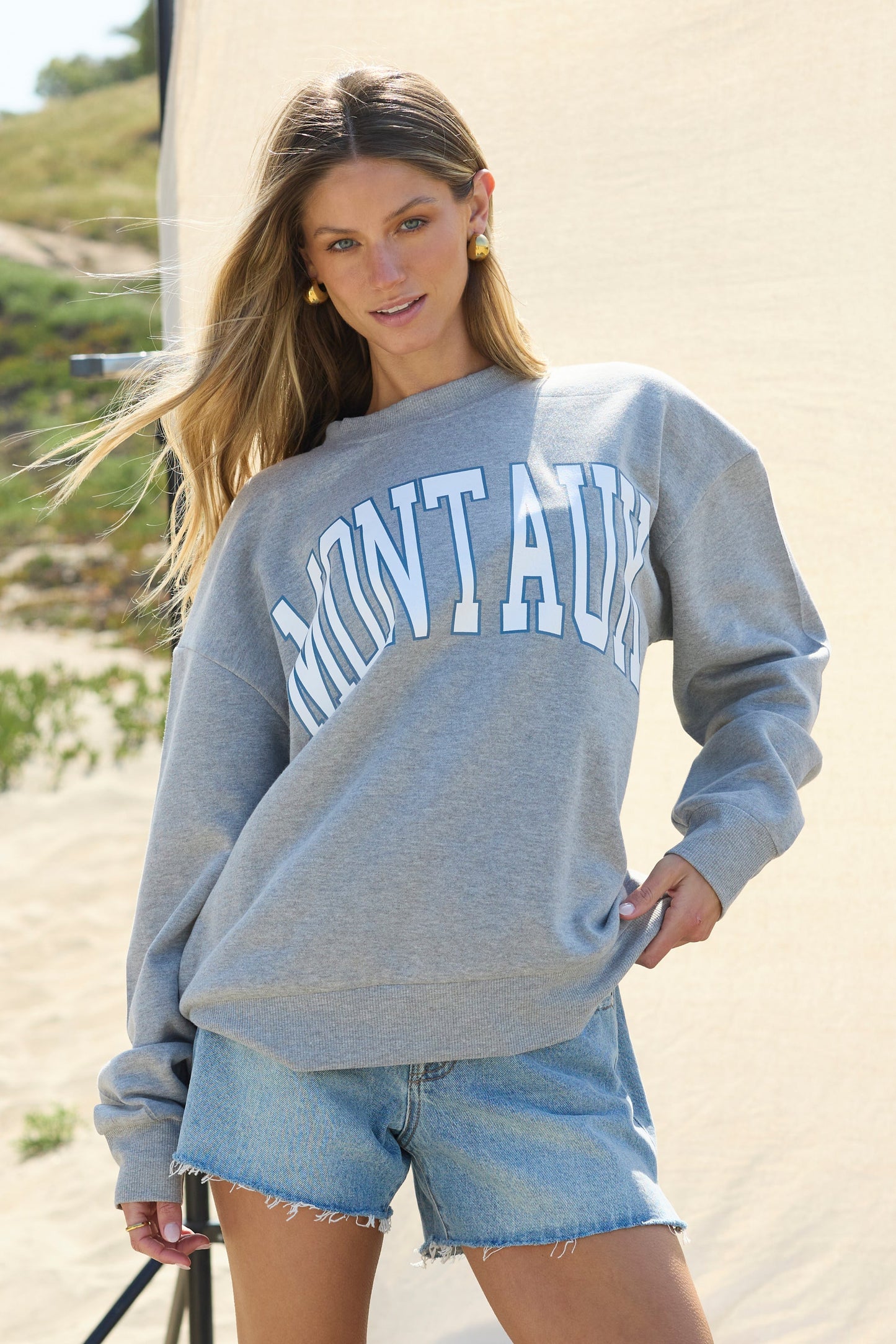 Gray Vintage Havana "Montauk" Heather Grey Surf Wash Crewneck