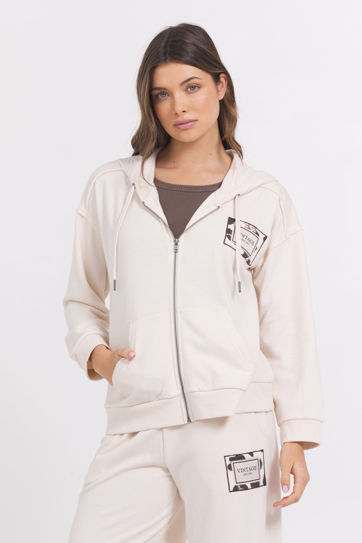 Coconut Vintage Havana Suede Terry Zip Up