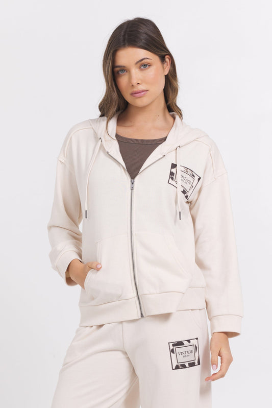 Coconut Vintage Havana Suede Terry Zip Up