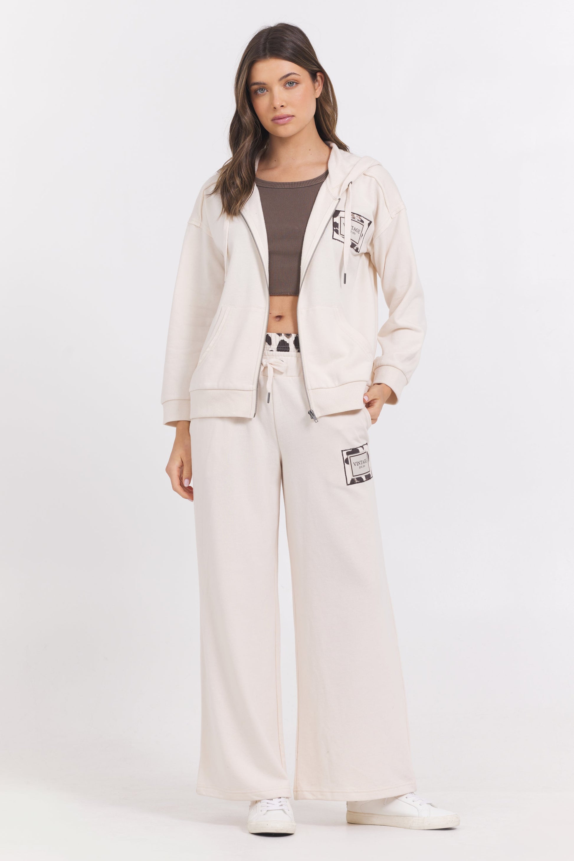 Coconut Vintage Havana Suede Terry Zip Up