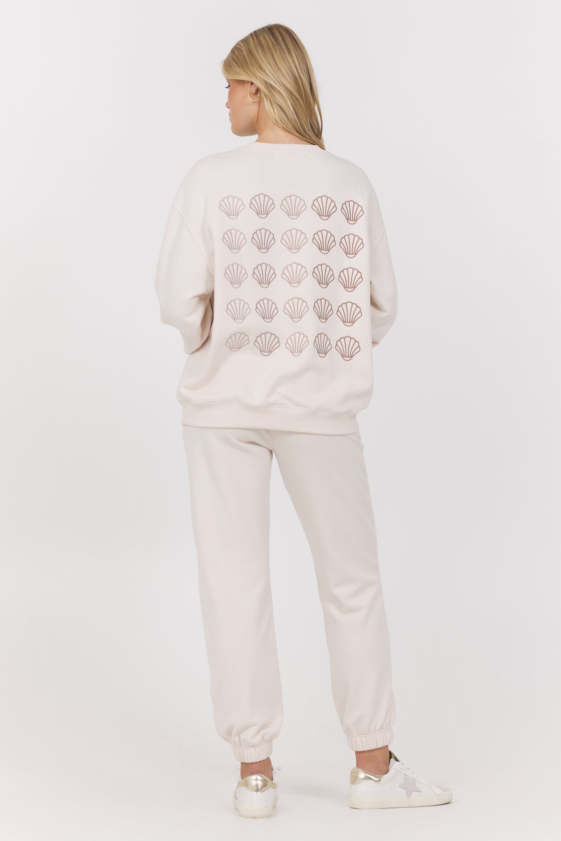 Coconut w/ Multi Vintage Havana Embroidered French Terry Crew