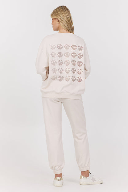 Coconut w/ Multi Vintage Havana Embroidered French Terry Crew