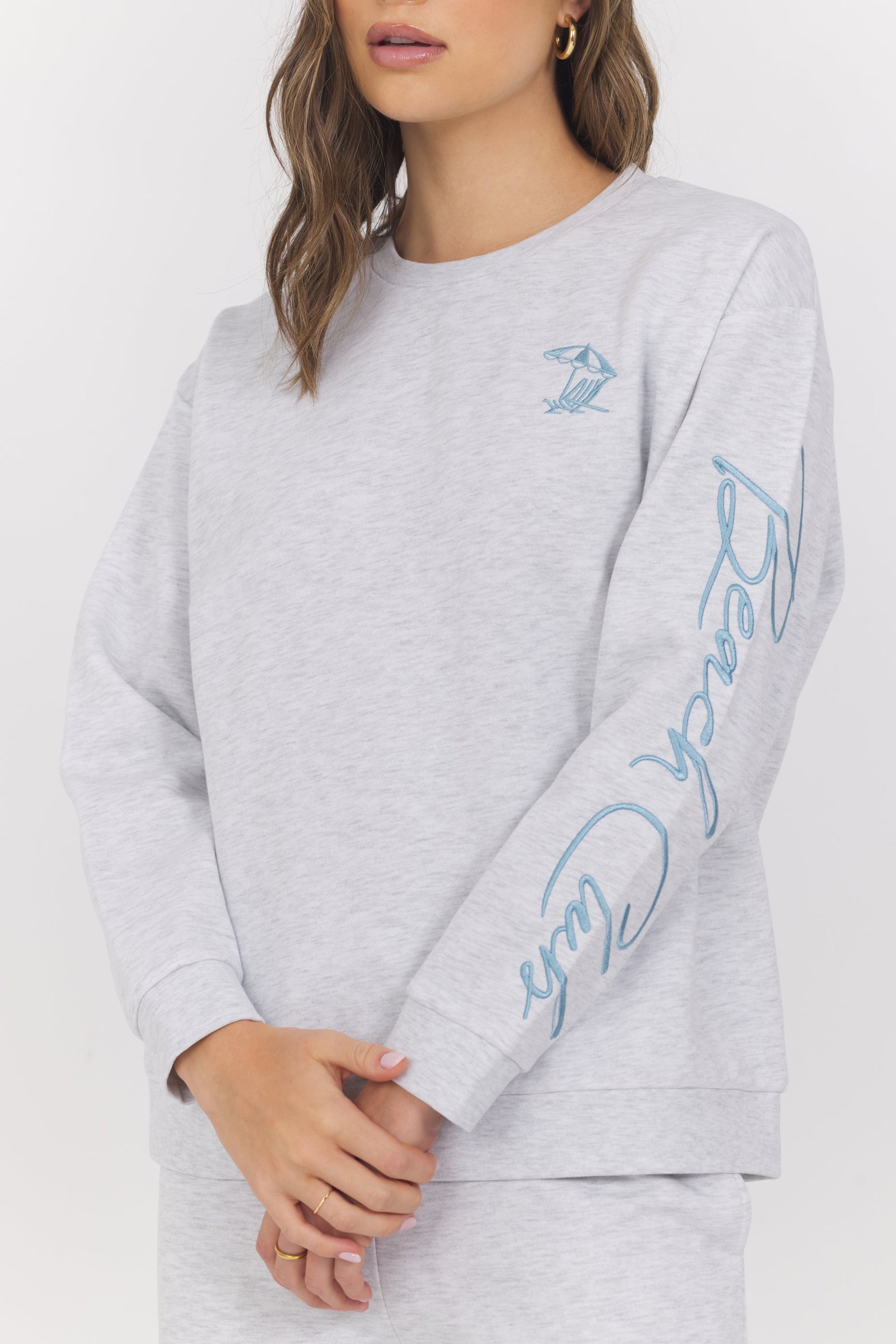 Spring Grey Blue Vintage Havana Embroidered Garment Dye Crew