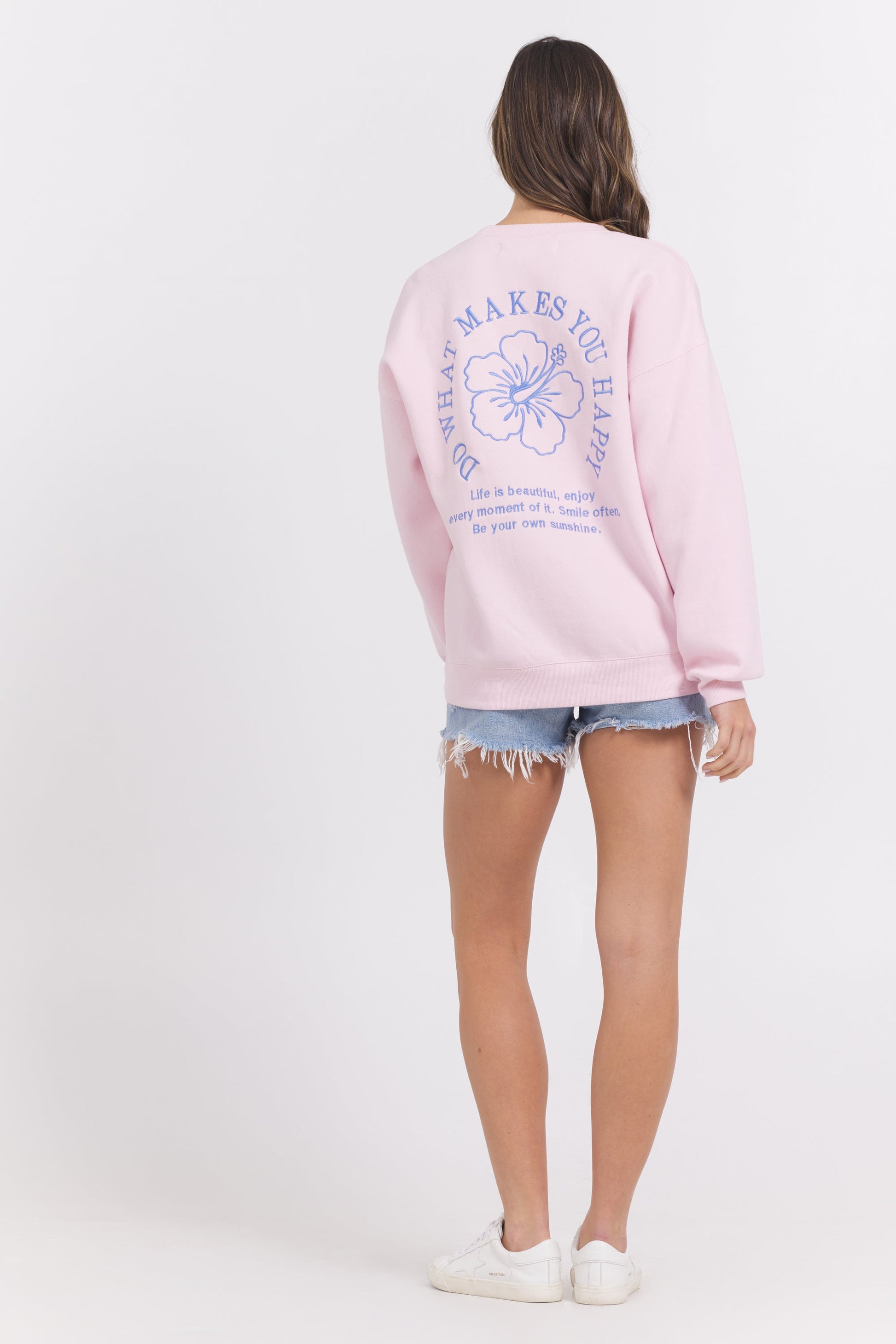 Hibiscus Pink w/ Hightide Blue Vintage Havana Surfwash Crew w/ Embroidery