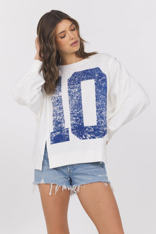 Warm White w/ Navy Vintage Havana French Terry Varsity Crewneck