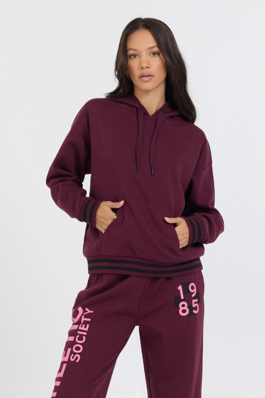 Cabernet Vintage Havana Cabernet W/ Rose Printed Heavy Surf Wash Hoodie