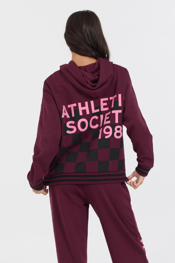 Cabernet Vintage Havana Cabernet W/ Rose Printed Heavy Surf Wash Hoodie