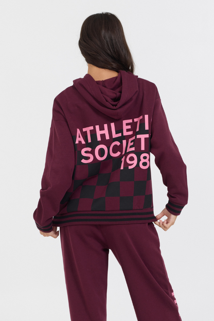 Cabernet Vintage Havana Cabernet W/ Rose Printed Heavy Surf Wash Hoodie