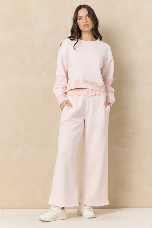 Pink Hibiscus Vintage Havana Vintage Fleece Wide Leg Pants with Rib
