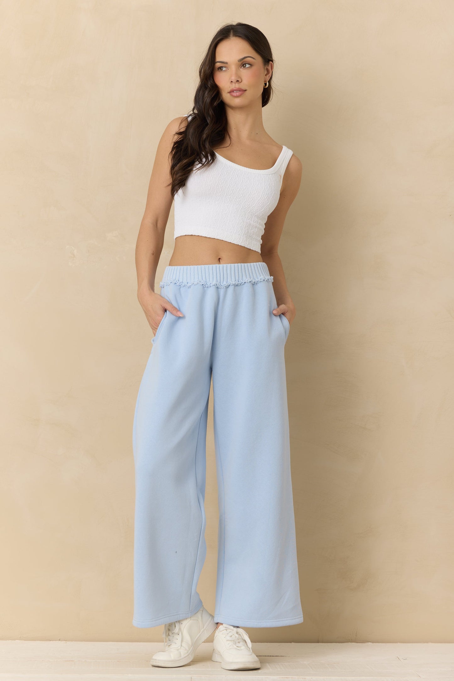 Pink Hibiscus Vintage Havana Vintage Fleece Wide Leg Pants with Rib