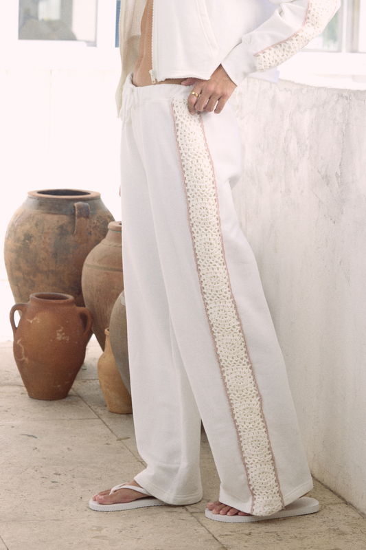 Vintage Havana French Terry Pant with Square Crochet Insert