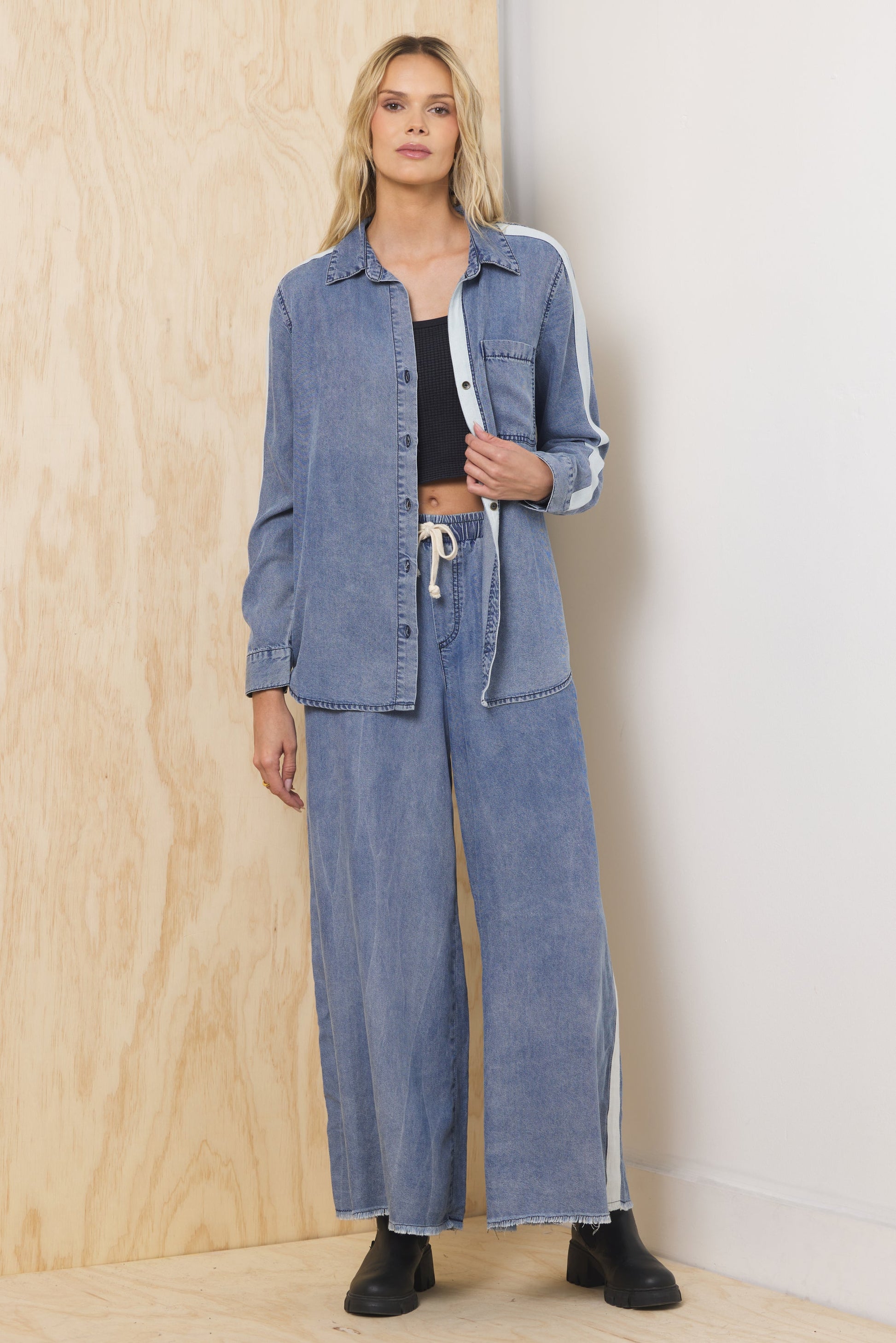 Vintage Havana Washed Denim Tencel 2-Piece Set