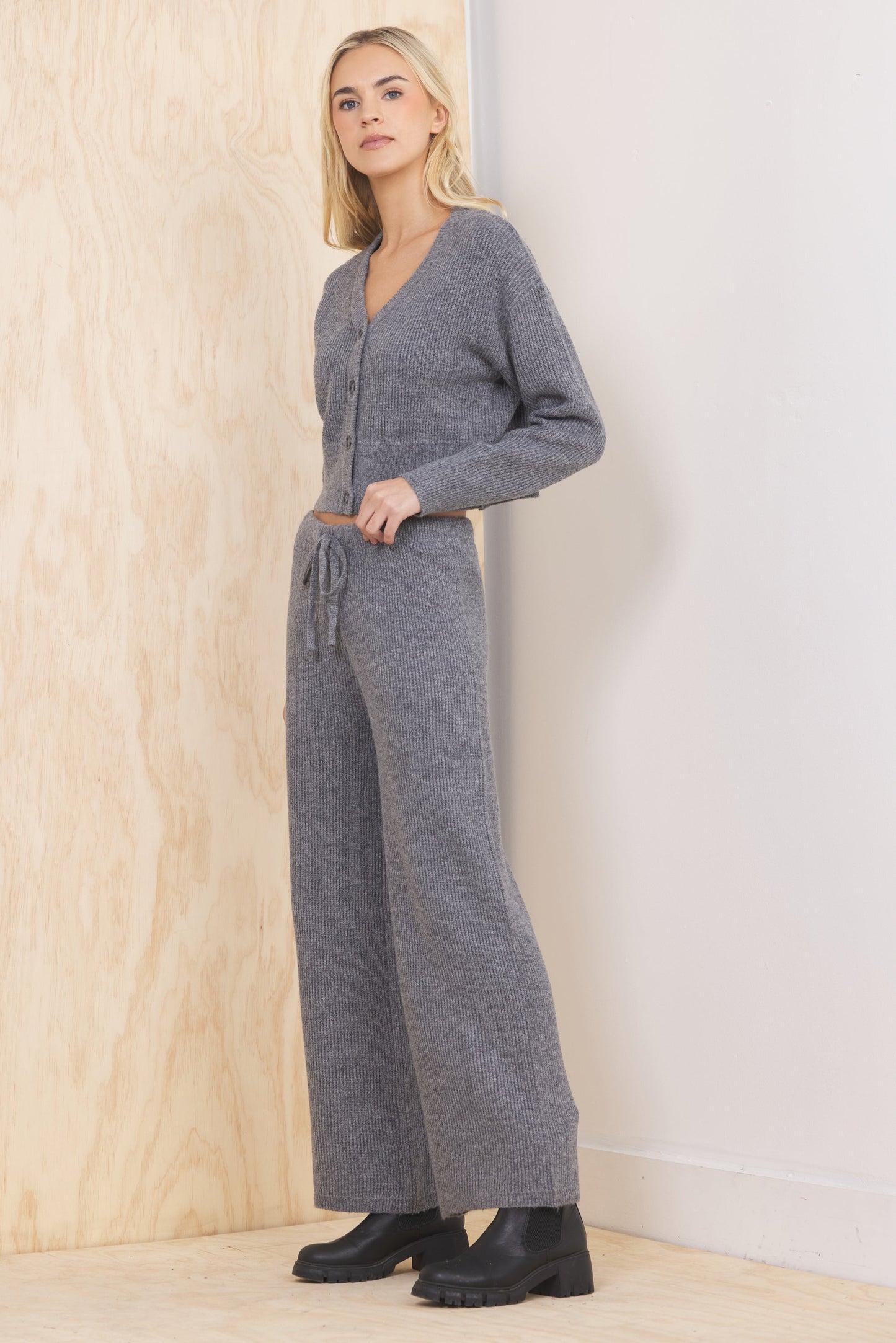 Vintage Havana Heather Grey Sweater Terry 2-Piece Set
