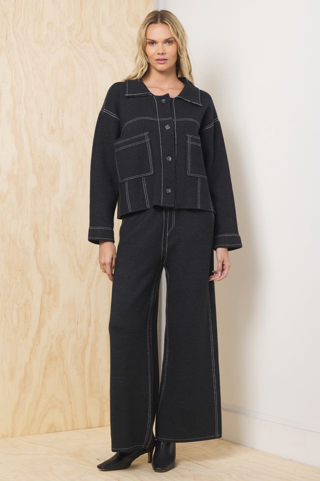 Vintage Havana Black Sweater w/ Contrast Stitching 2-Piece Set