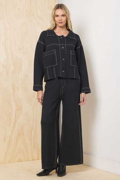 Vintage Havana Black Sweater w/ Contrast Stitching 2-Piece Set