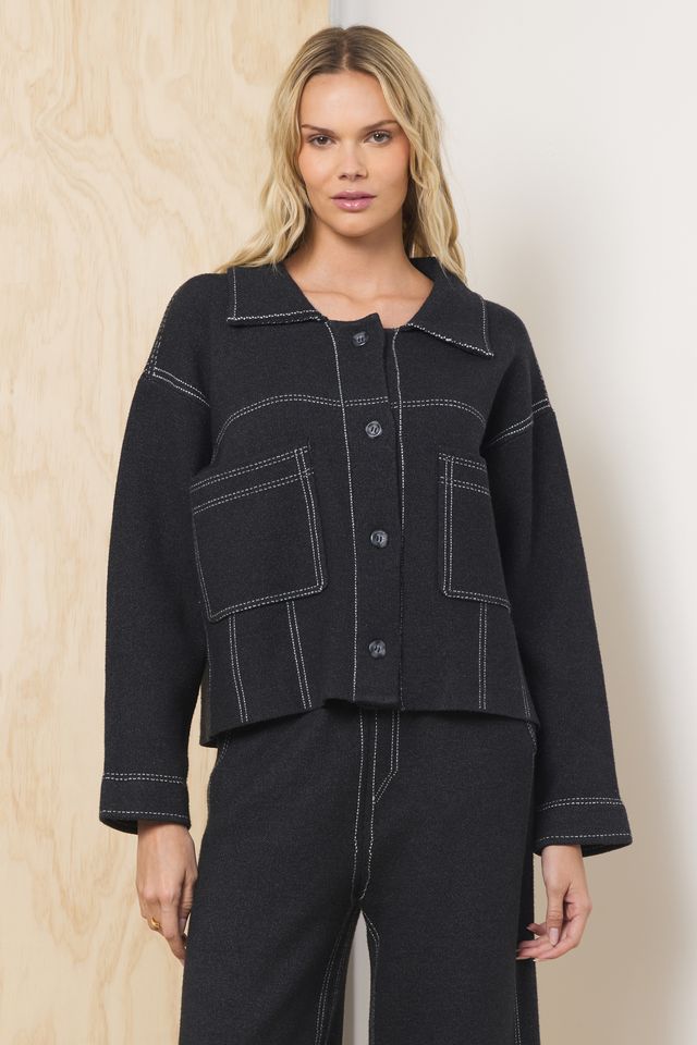 Vintage Havana Black Sweater w/ Contrast Stitching 2-Piece Set