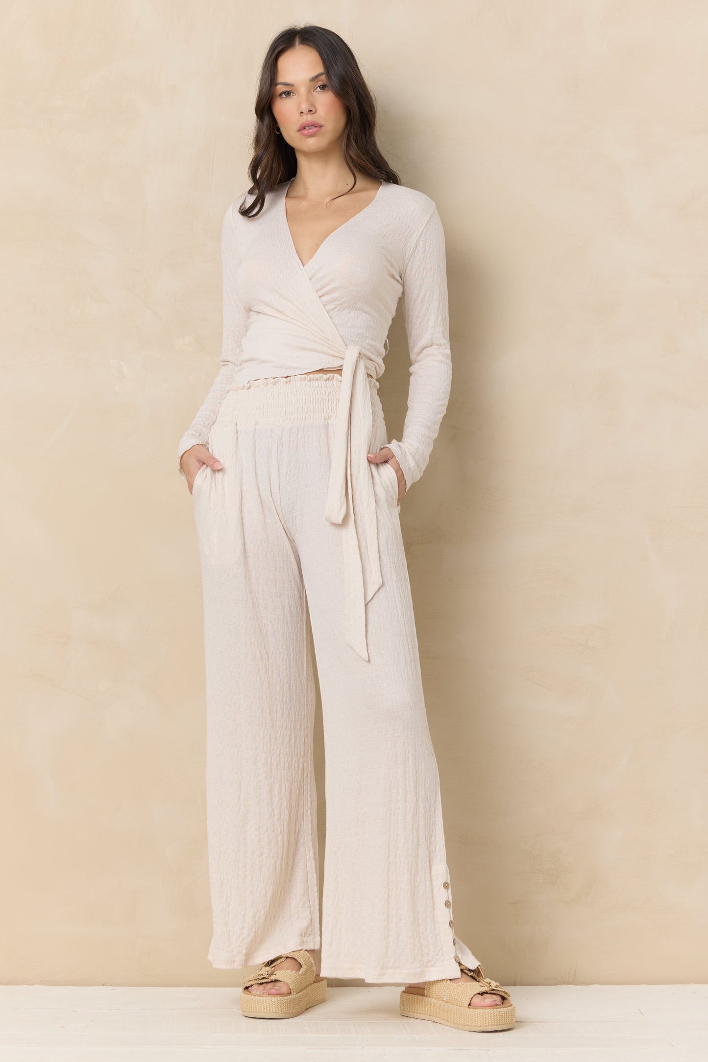Vintage Havana Crinkle Knit Wide Leg Pants