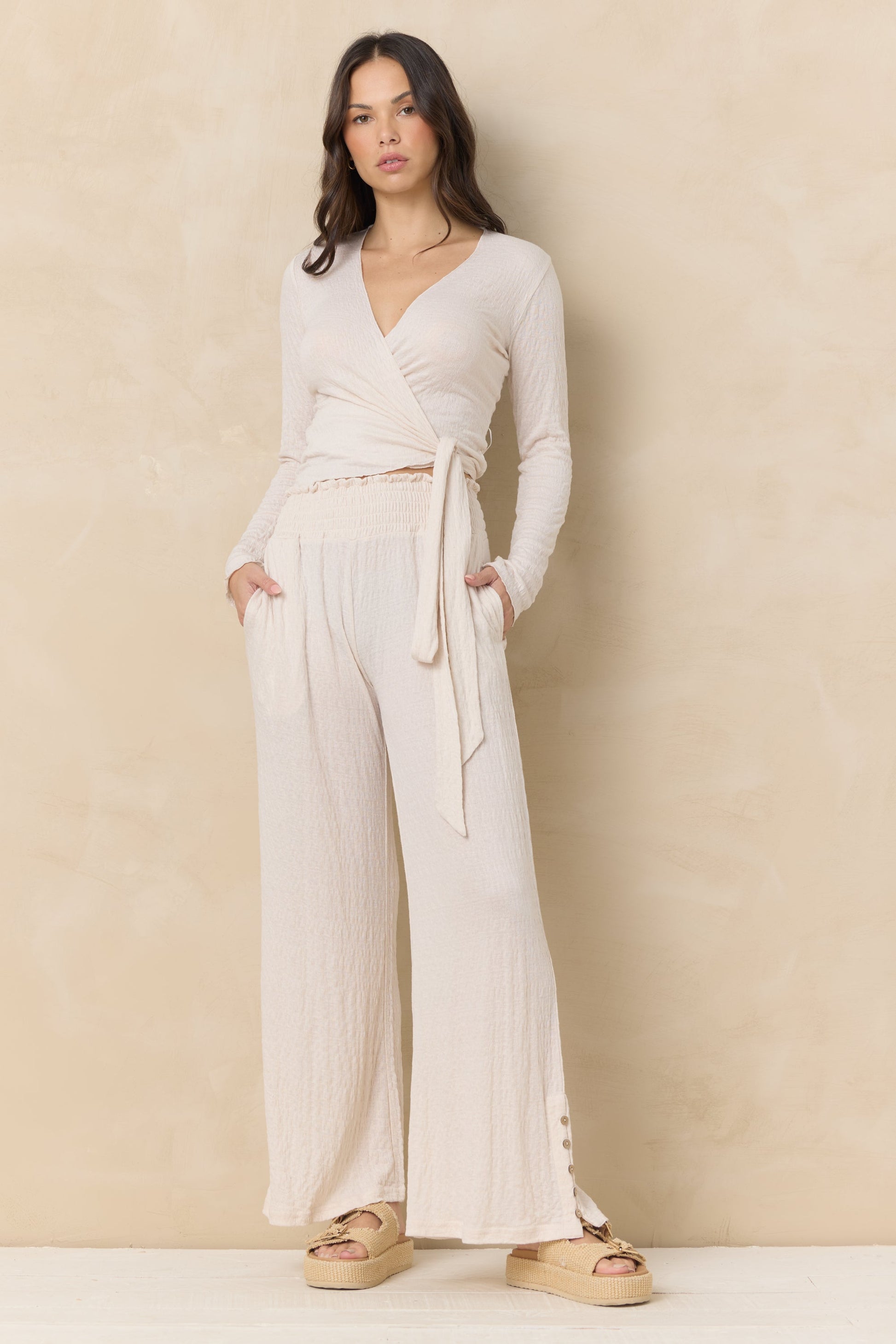 Vintage Havana Crinkle Knit Wide Leg Pants