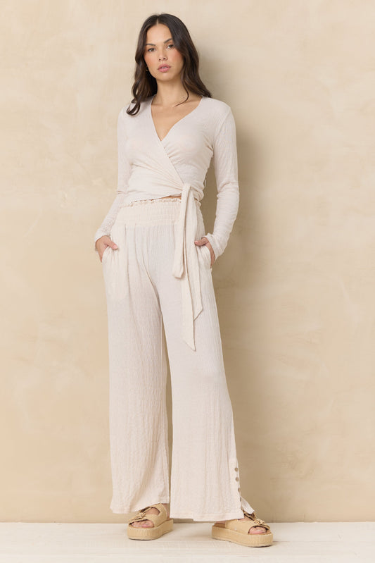 Vintage Havana Crinkle Knit Wide Leg Pants