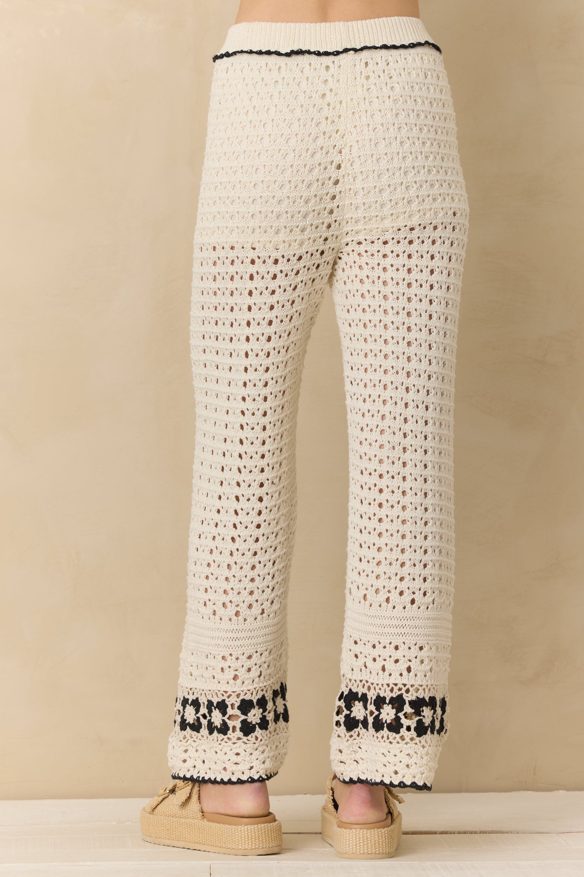 Vintage Havana Crochet Floral Wide Leg Pants