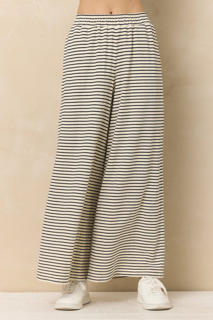Vintage Havana Striped French Terry Cloth Wide Leg Pant