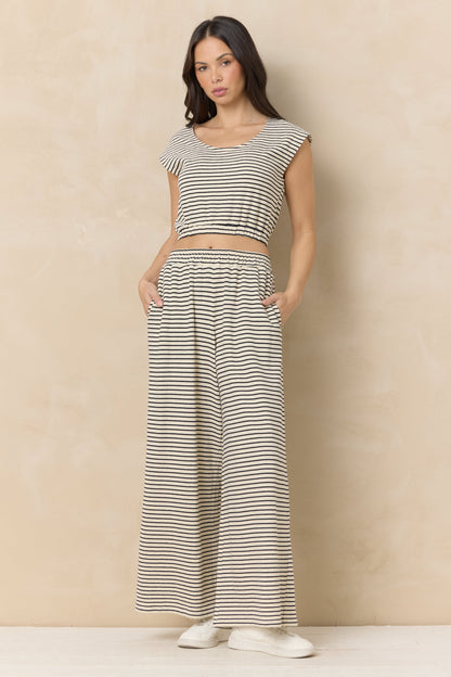 Vintage Havana Striped French Terry Cloth Wide Leg Pant