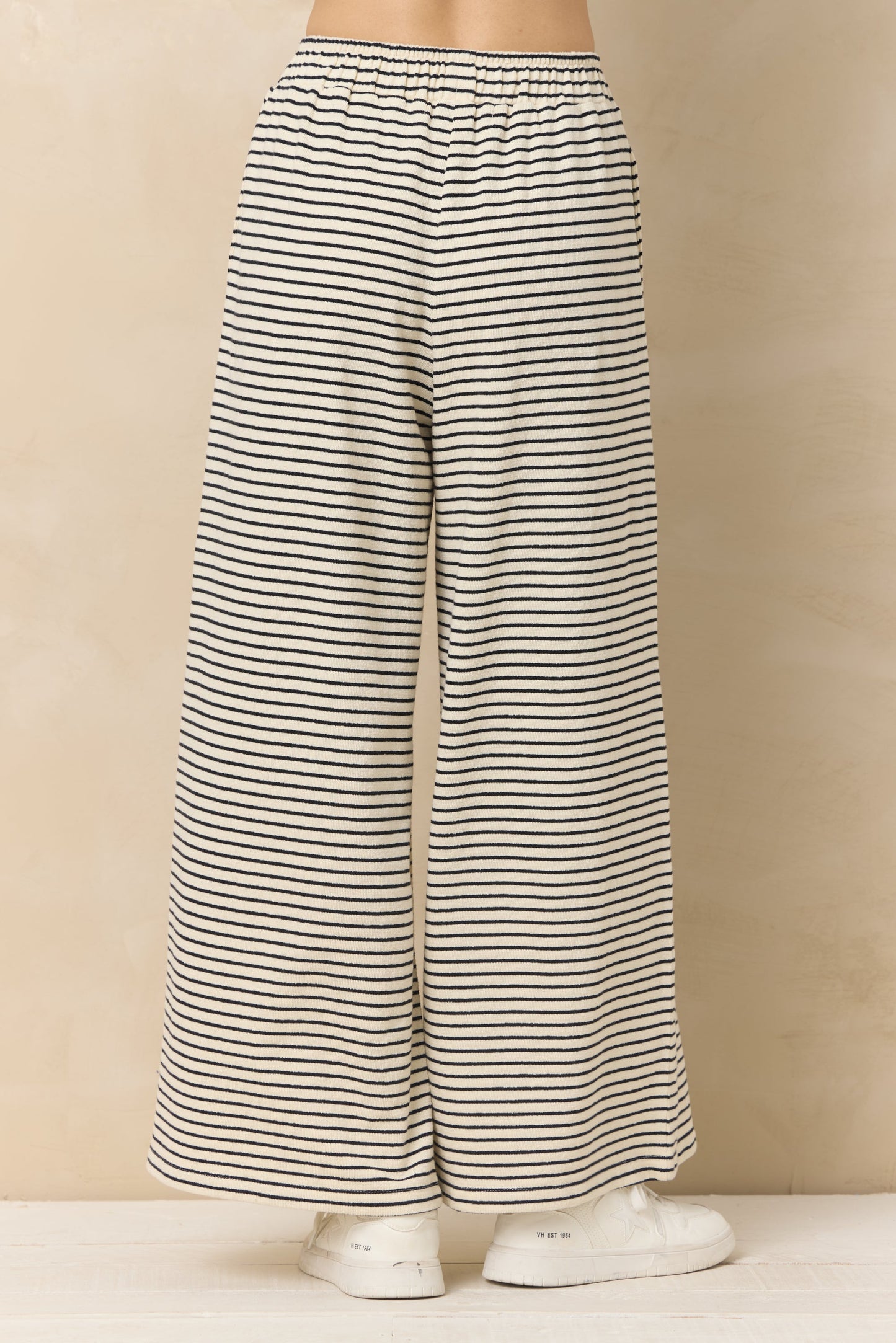 Vintage Havana Striped French Terry Cloth Wide Leg Pant