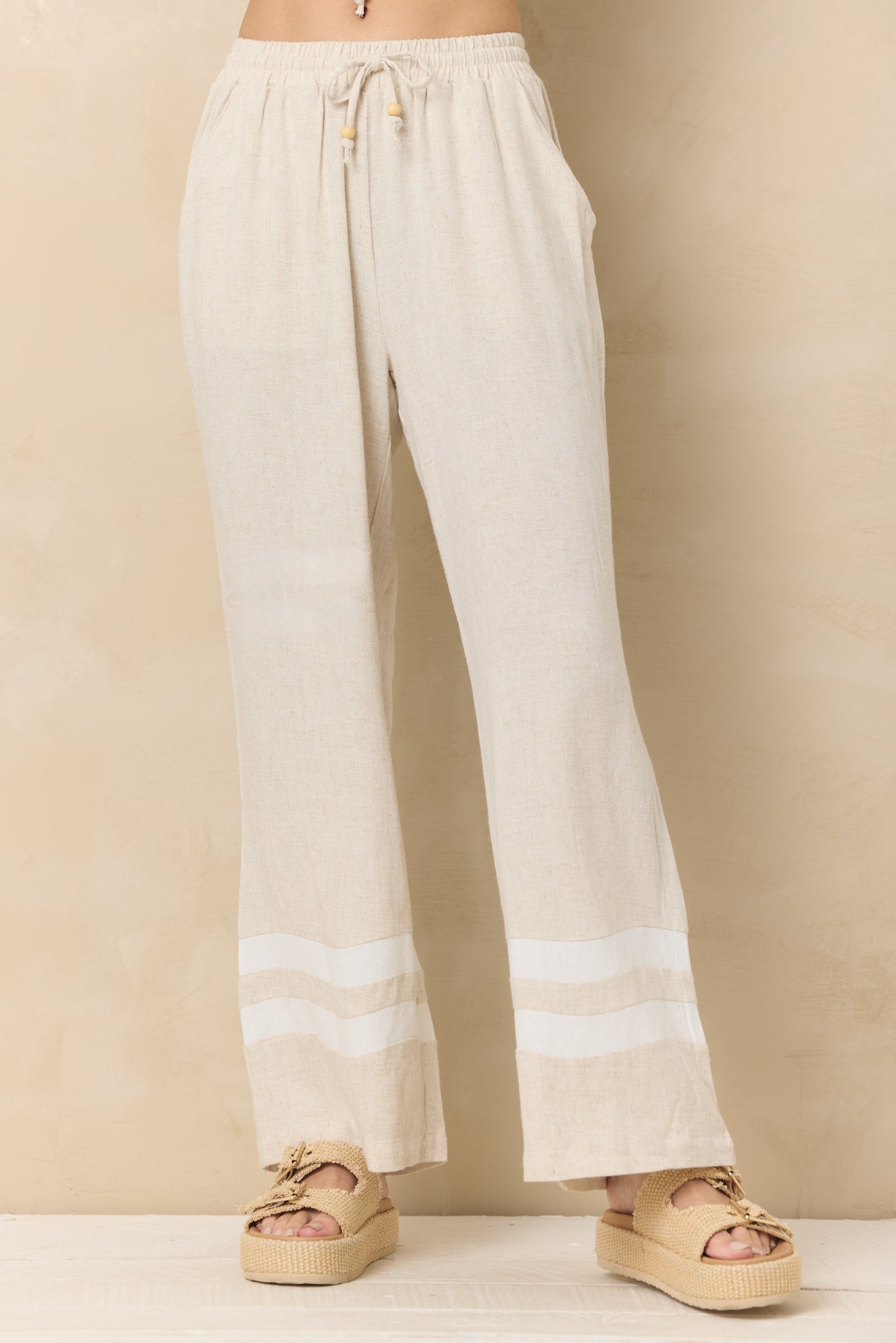 Vintage Havana Linen Blend Wide Leg Pant with Contrast Stripe