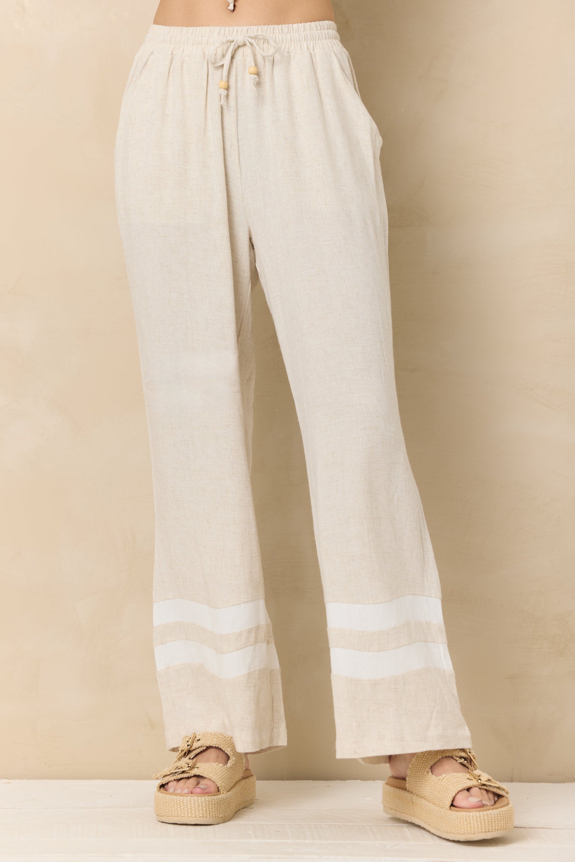 Vintage Havana Linen Blend Wide Leg Pant with Contrast Stripe