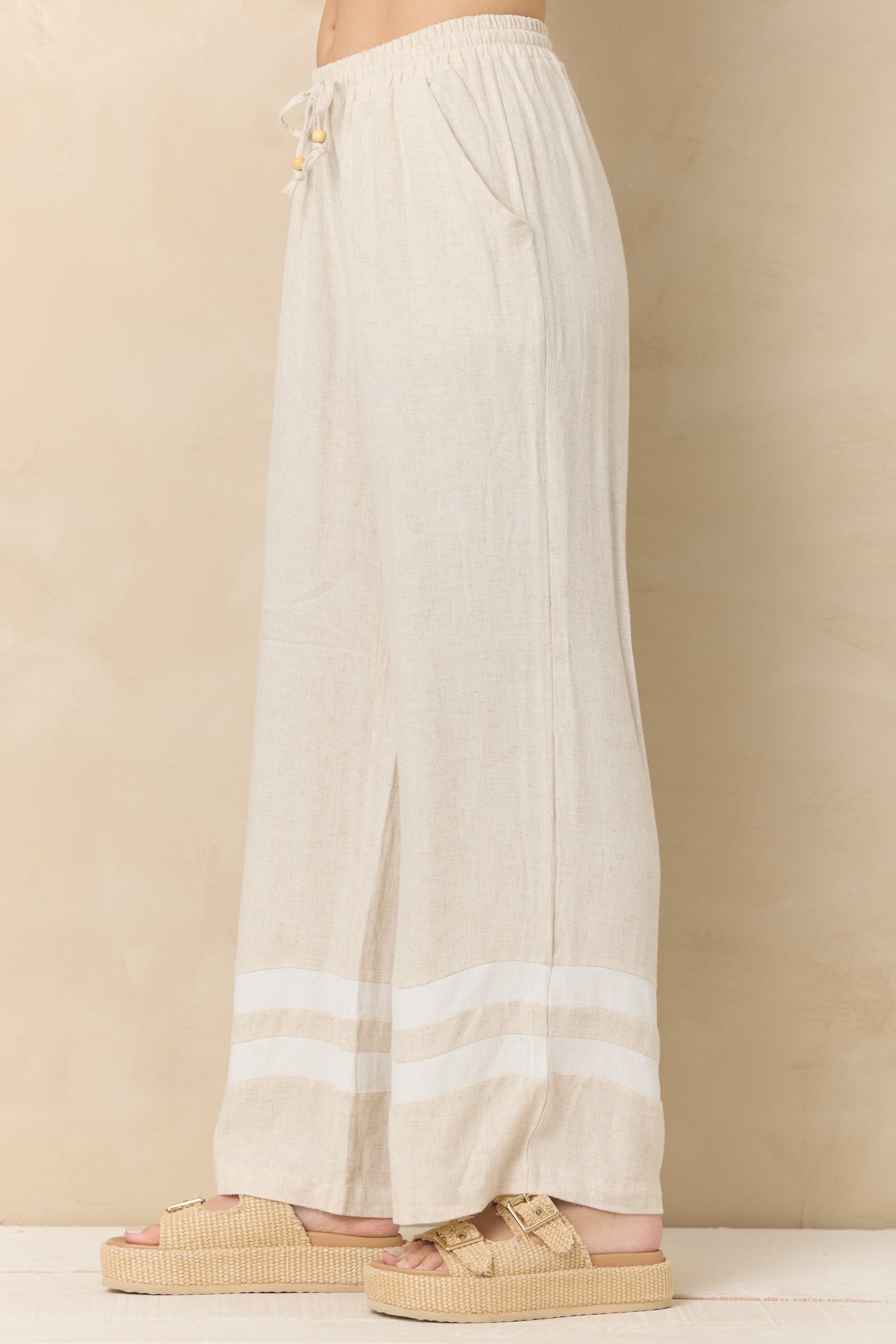 Vintage Havana Linen Blend Wide Leg Pant with Contrast Stripe