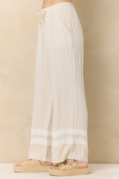 Vintage Havana Linen Blend Wide Leg Pant with Contrast Stripe