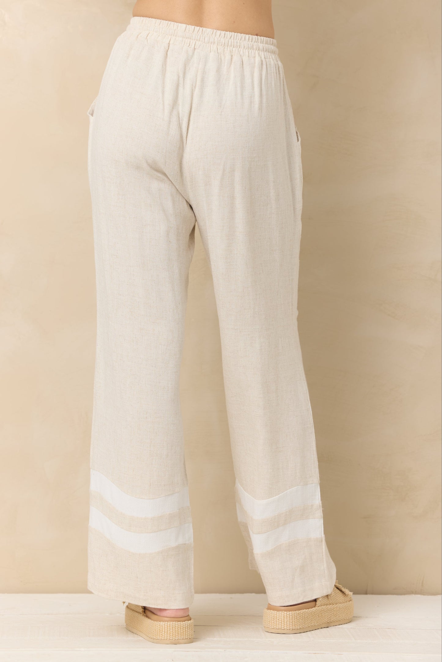 Vintage Havana Linen Blend Wide Leg Pant with Contrast Stripe